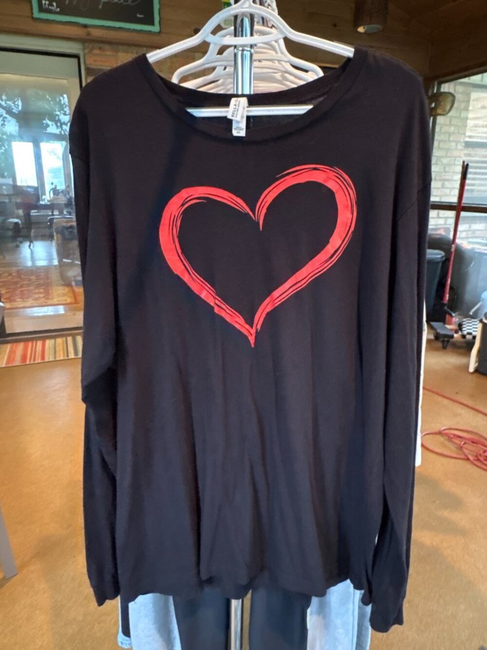 Bella & Canvas Black LS tee with Red Heart